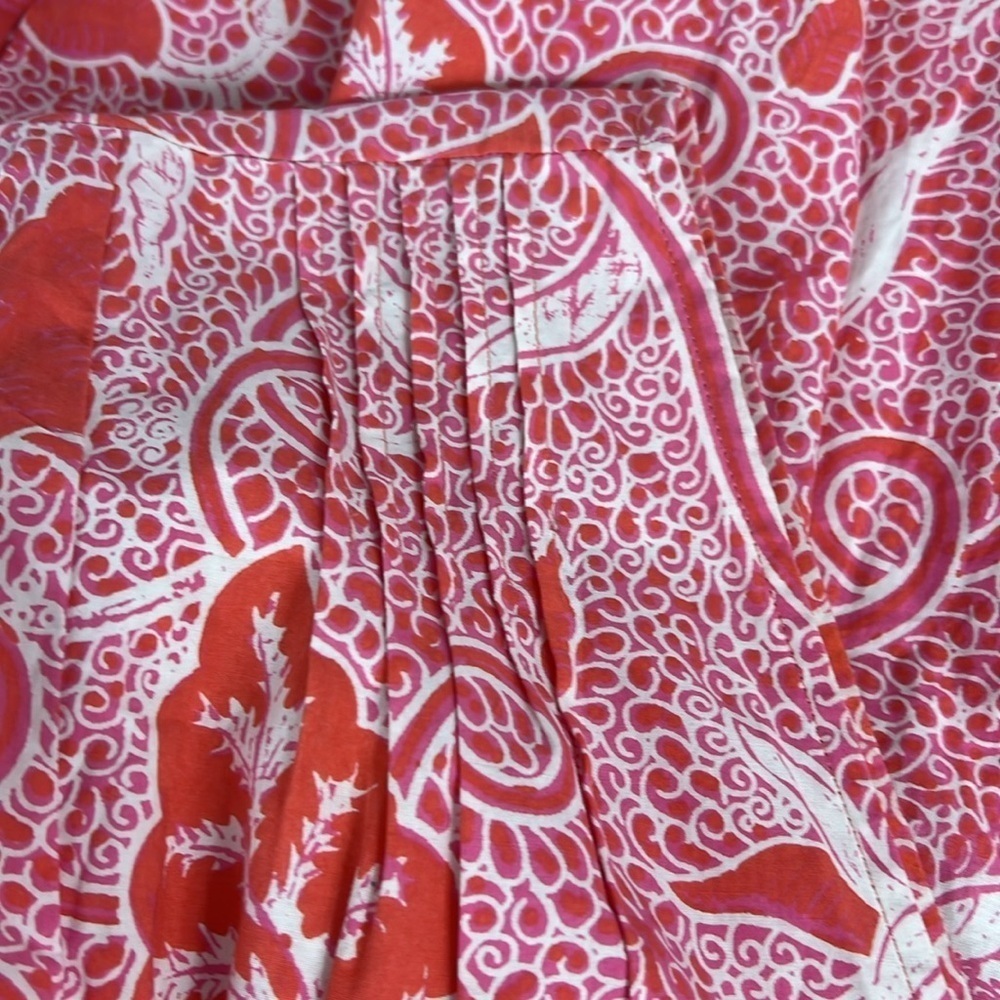 Fragonard Parfumeur One Size Caftan Tropical Print Maxi Dress Coral Smock Waist - Picture 4 of 15